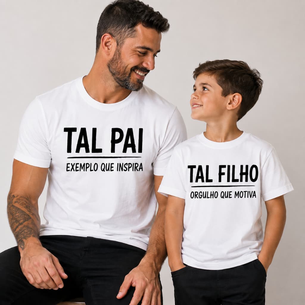 Kit Camiseta Tal Pai Tal Filho Malha 100% Algodão Penteda para o Dia dos Pais