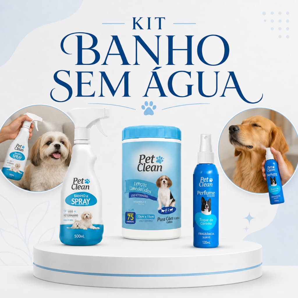 Kit Banho a Seco Lenço Umedecido e Perfume Para Cachorro Banho Sem Enxágue