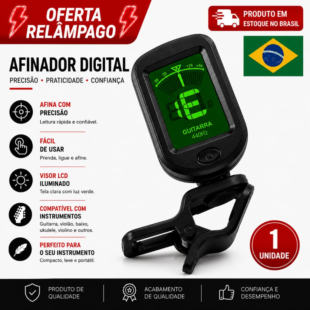 Afinador Digital Para Guitarra Cromático Clip 360° para Violão Violino Guitarra Baixo
