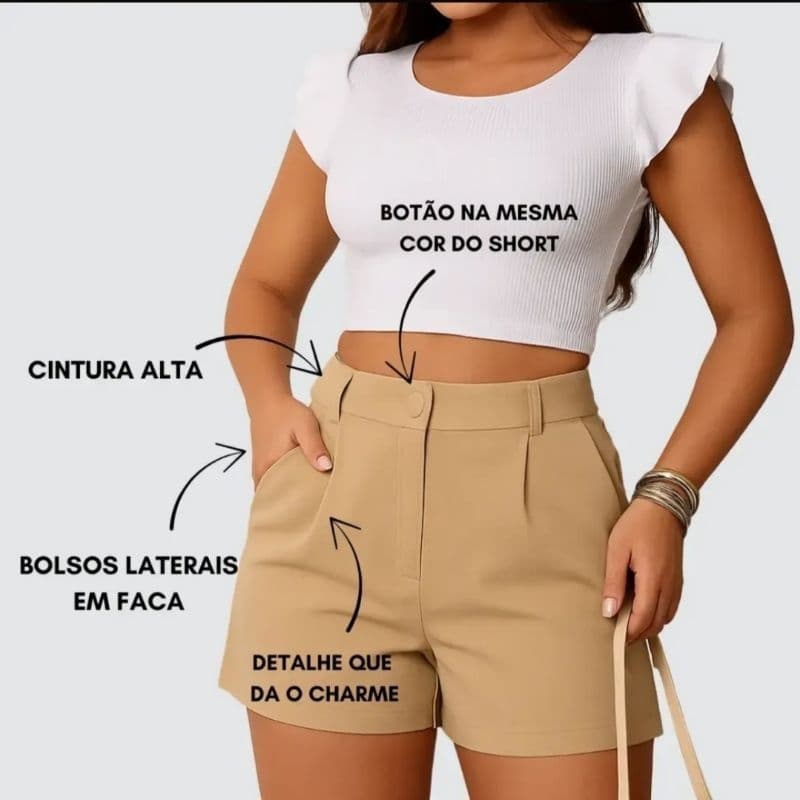 Shorts Feminino Cintura Alta Meia Coxa Alfaiataria Social (sem cinto )