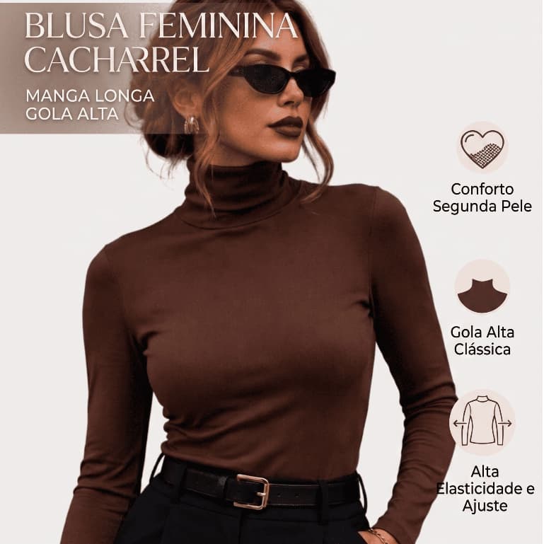 Blusa Feminina Cacharrel Manga Longa Gola Alta Segunda Pele Blusinha Basica Tshirt