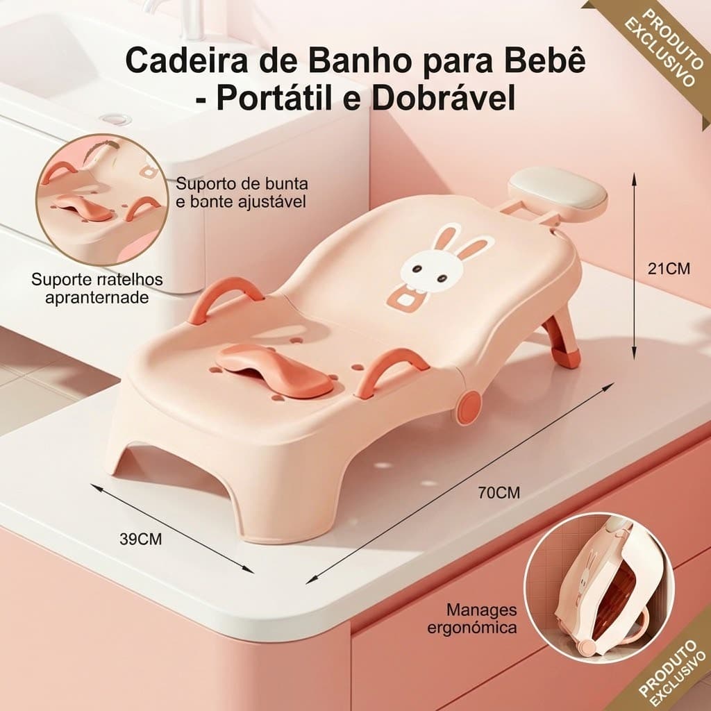 Cadeira de Banho para Bebê Dobrável Apoio de Cabeça Ajustável Lavar Cabelo Infantil Antiderrapante
