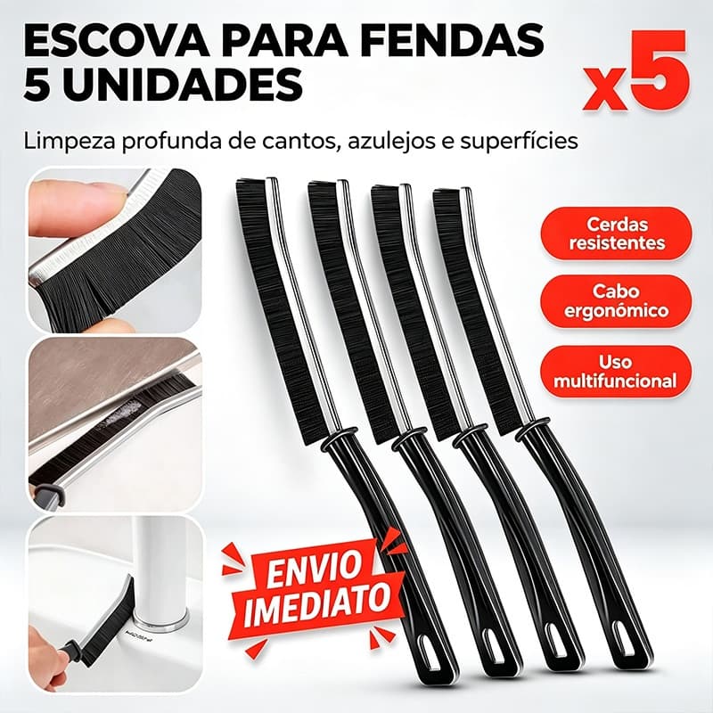 Escova Limpa Cantos e Frestas Multifuncional - Kit para Limpeza de Banheiro, Janelas e Trilhos