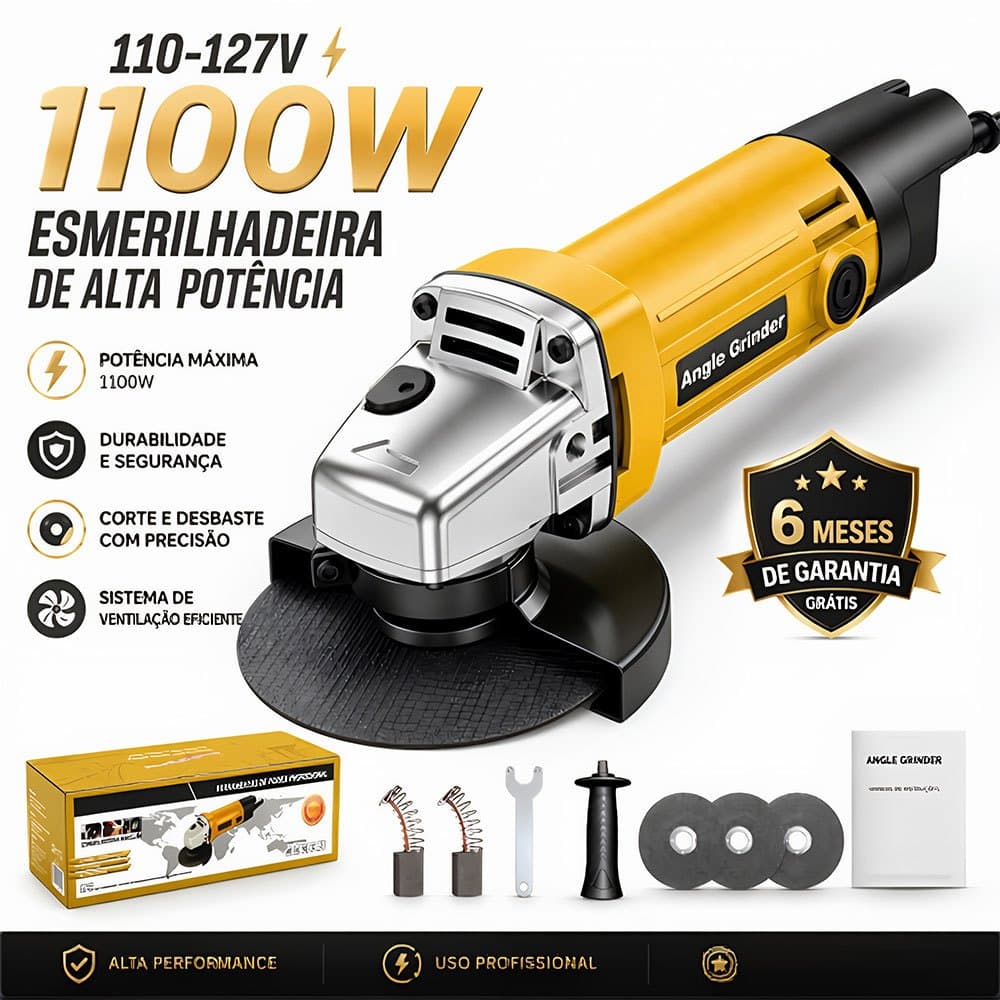 Máquina de Corte Esmerilhadeira 1100W  110-127V/220V Disco 115mm Motor de Alto Desempenho