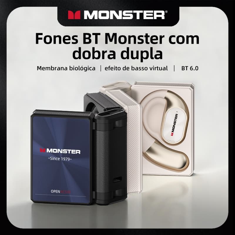Fone Monster AC530 de design aberto, Bluetooth, bateria de alta capacidade, com microfone HD, para esportes