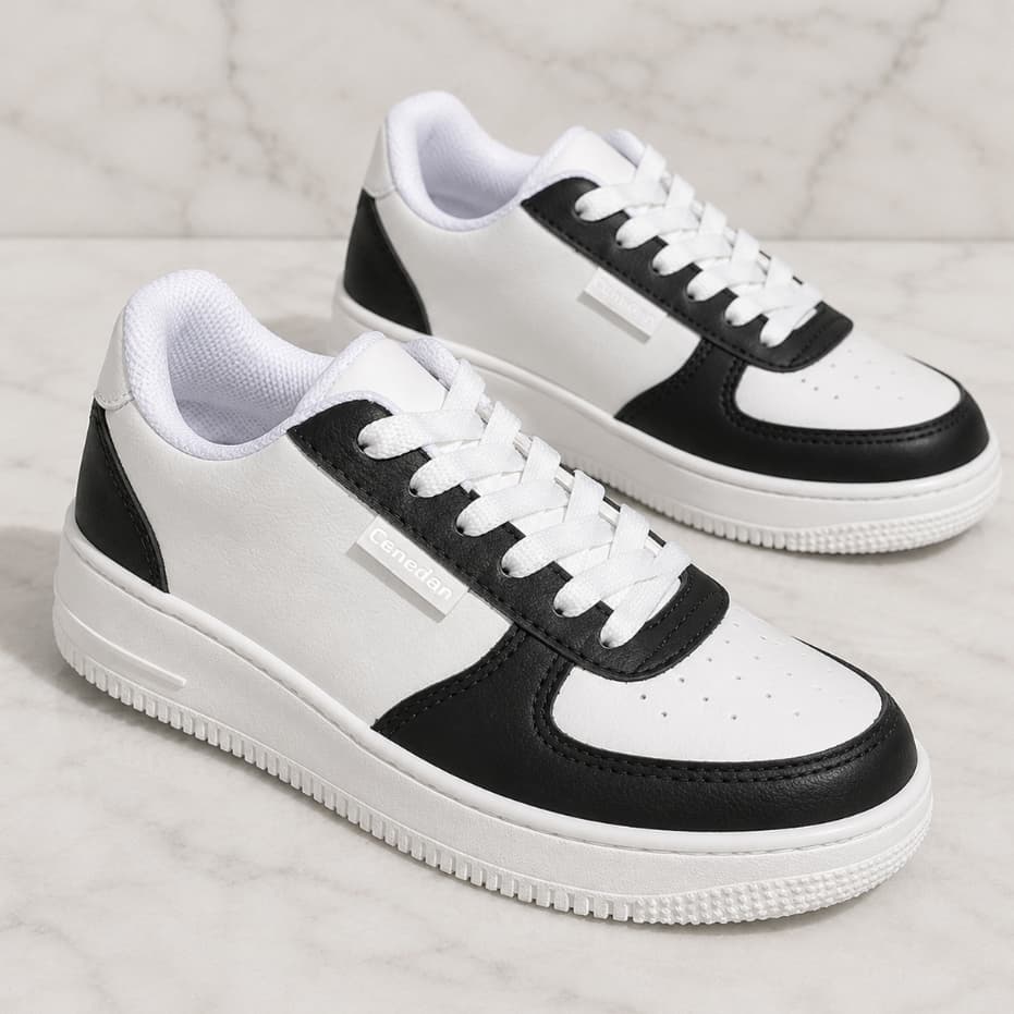 Tênis Preto e Branco Panda Casual skta feminino Leve, Confortável e Respirável