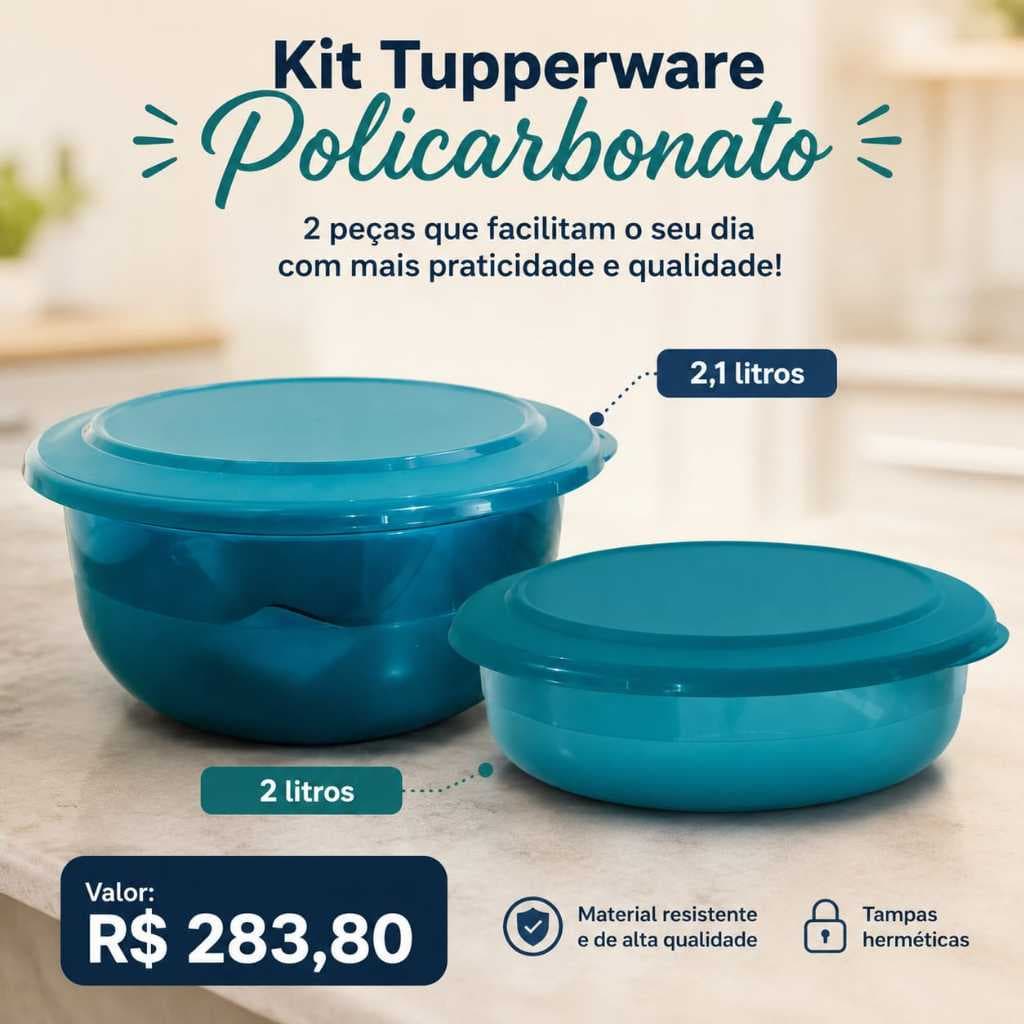 Kit 2 Tupperware Linha Cristal Tigela Policarbonato Verde Mistério