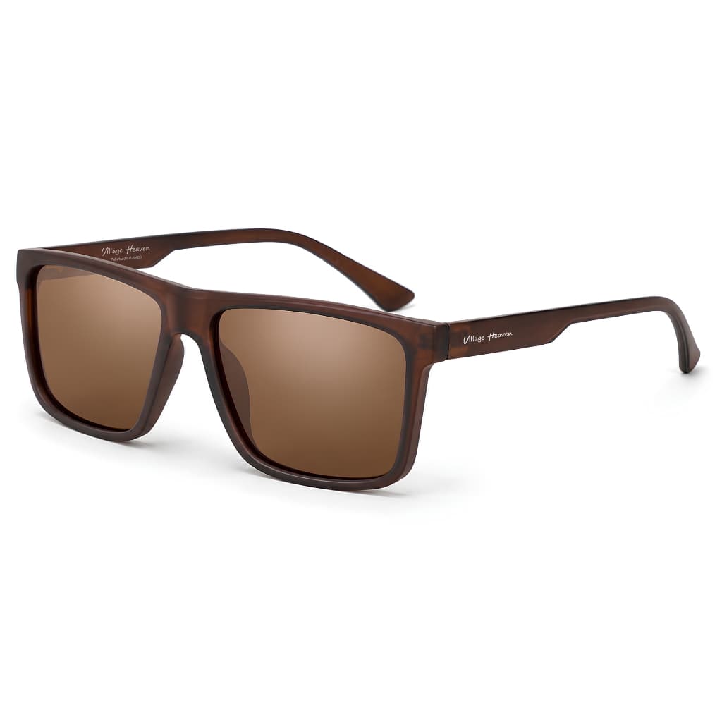 Óculos de Sol Masculino Marrom Polarizado Proteção UV400 Quadrado Visão Confortável Com Estojo Flanela Original Heaven