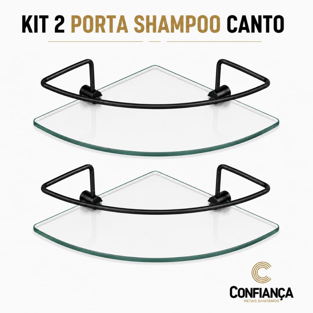 Porta Shampoo Para Banheiro Suporte De Vidro 6mm Incolor Canto Cristal Anti Ferrugem KIT 02 UN