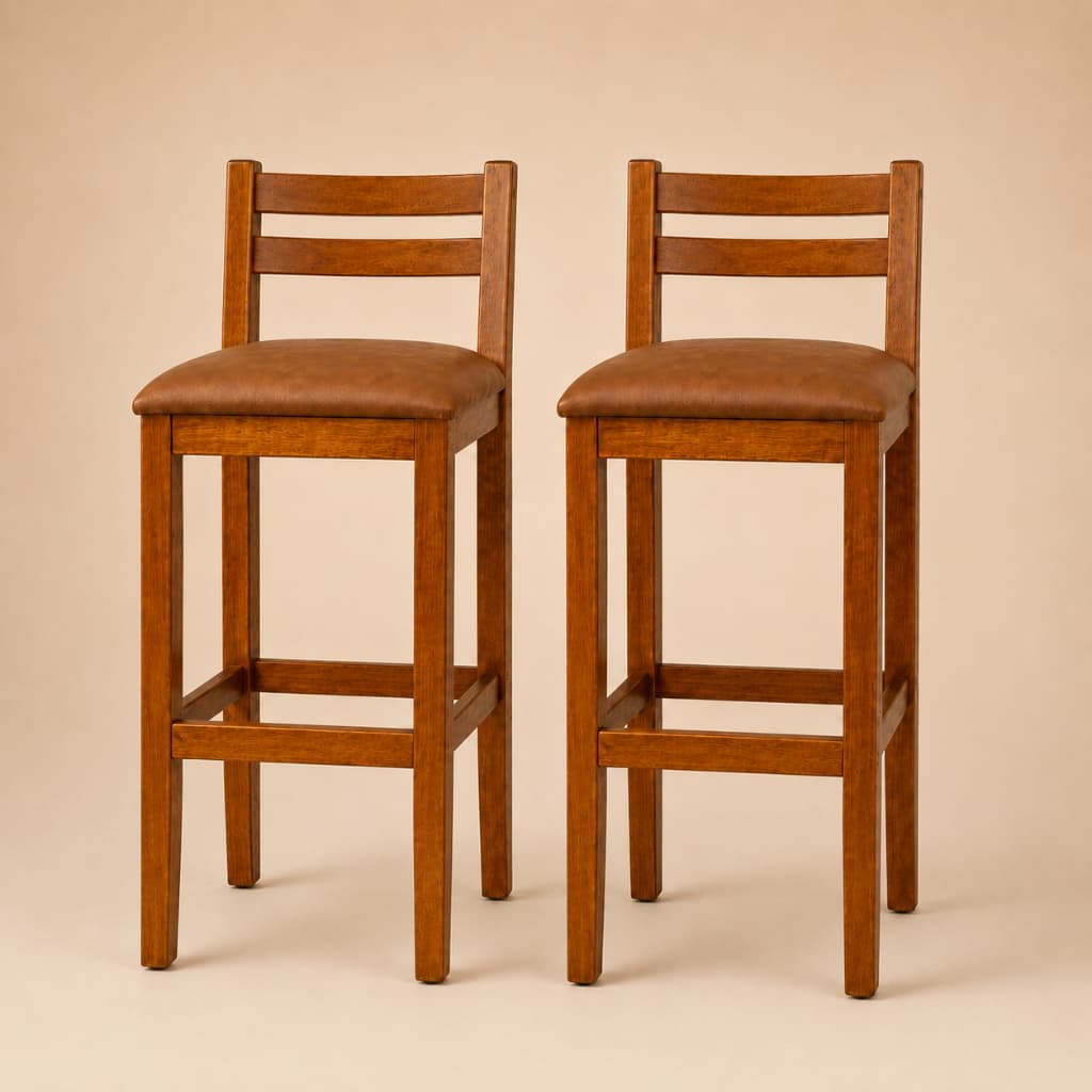 Kit Banquetas Baixa para Ilha Area Gourmet Cozinha Corino Madeira Maciça