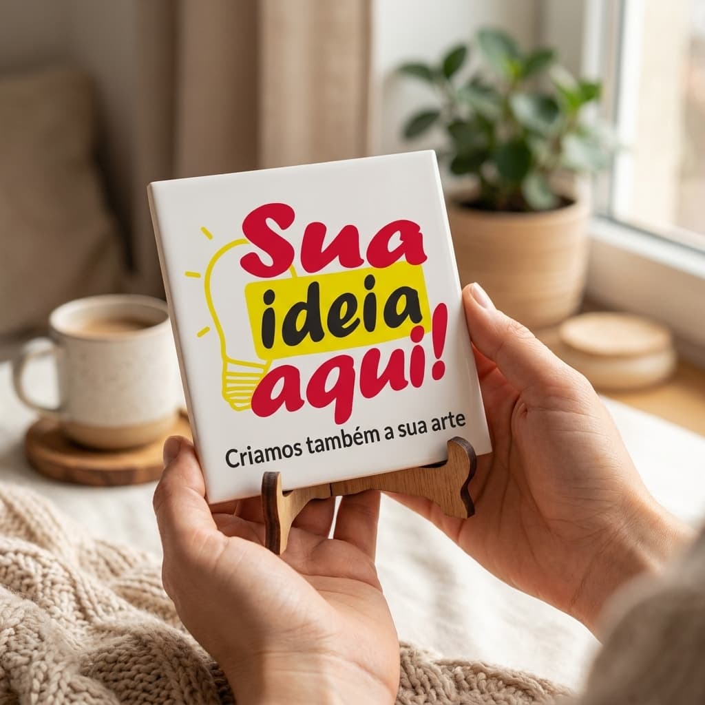 Azulejo Personalizado Com Suporte Foto Logo Frase Quadrinho Decorativo Cerâmica 15x15 / 20x20