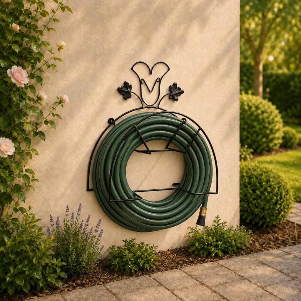 Suporte Em Aço Fixo Em Parede Enrolador De Mangueira Organizador De Quintal Jardim Área Externa Decorativo Flor