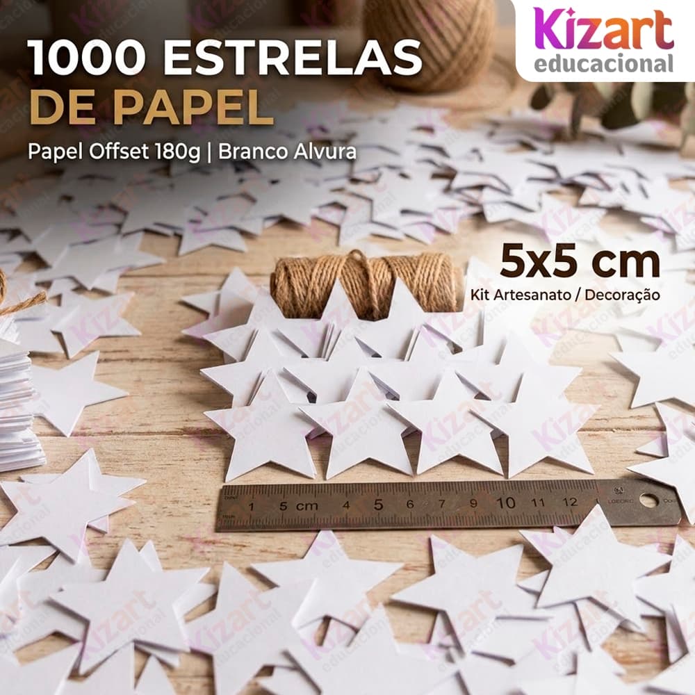 Kit 1000 Estrelas Papel Offset 180g Branco 5cm 50mm Apliques Recortes Escolar Artesanato