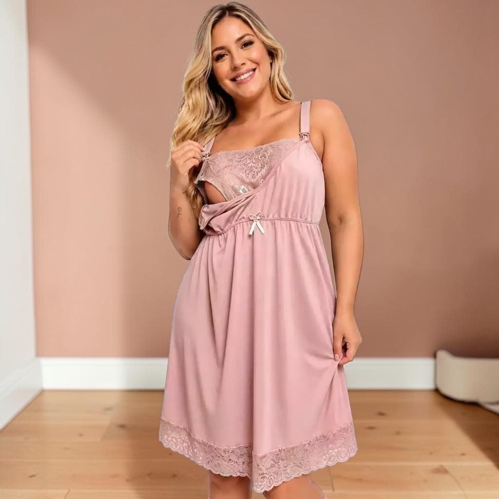 Camisola Amamentação  Abre Fácil Gestante Grávida Pijama conforto Pós Parto Maternidade MicroFibra