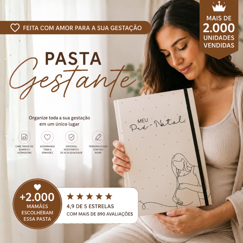 Pasta Gestante Personalizada A4 | Porta Exames Pré-Natal | Organizador de Ultrassons e Documentos do Bebê