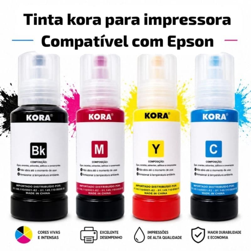 Kit Tinta KORA Compatível EPSON BK/C/M/Y Bulk 504/T504 L3250/L4150/L4160/L4260/L4360/L6161/L6171/L6191/L6270/L14150