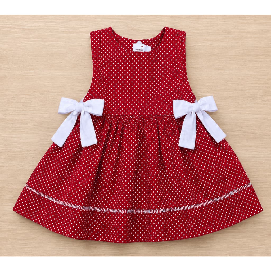 Vestido Infantil Bebê Menina Vermelho Poá com Laços Laterais