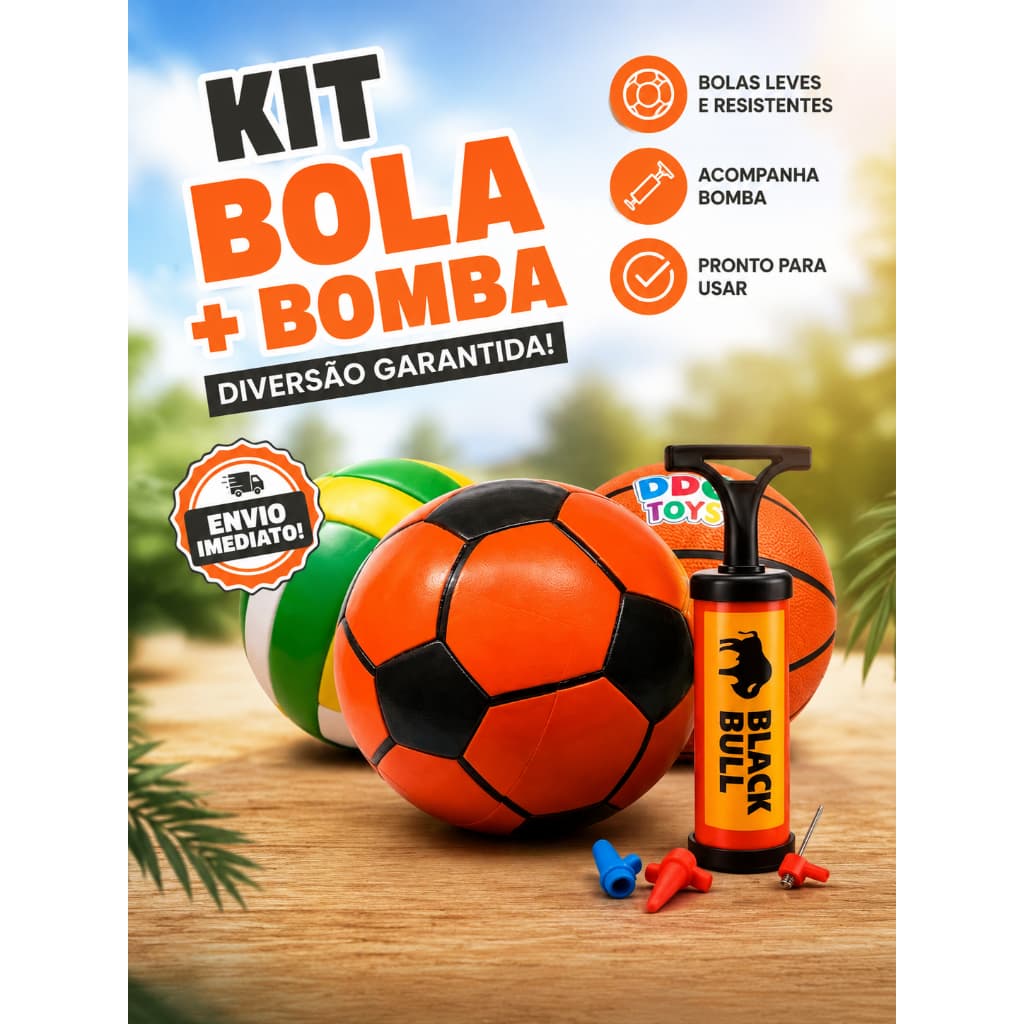 Kit Bola de Futebol/Basquete/Vôlei + Bomba de Ar Manual com Bico Portátil Para Encher Esportes