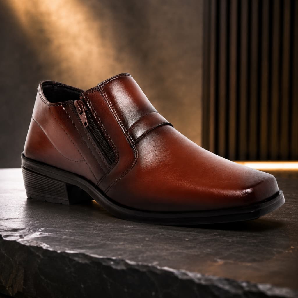Bota Social Masculina Marrom com Zíper Sapato Social Masculino Elegante Confortável Casual Trabalho Antiderrapante