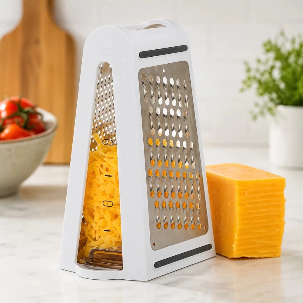 Ralador De Queijo Manual Com Dispenser Inox Fatiador Cortador Legumes Multiuso Reservatório Queijos