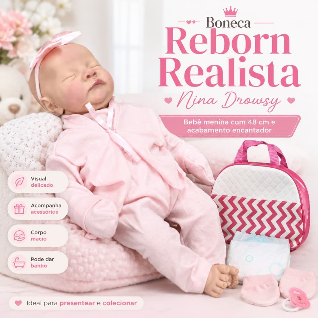 Bebe Reborn Menina Realista Nina Drowsy Mais Itens