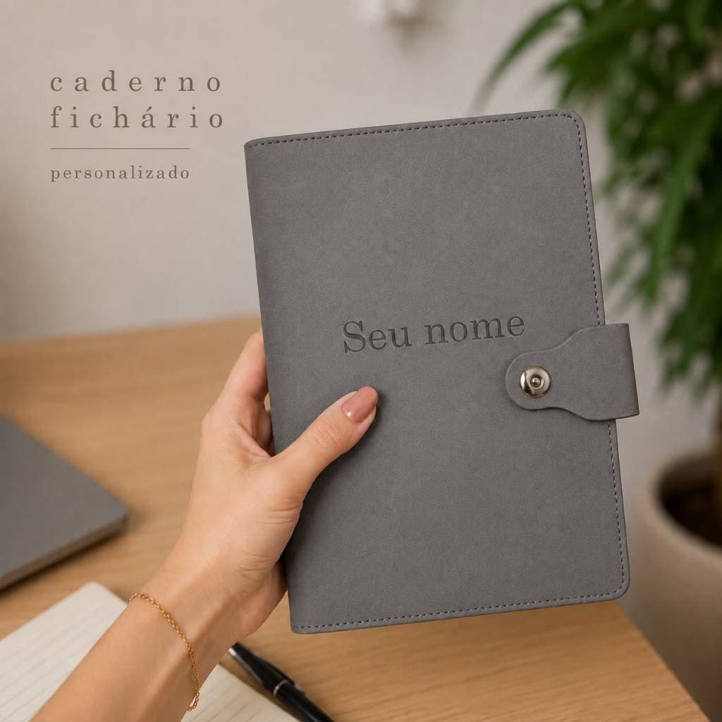 Caderno Fichário A5 Personalizado com Nome Logo Arte Com Fecho Magnético Prático