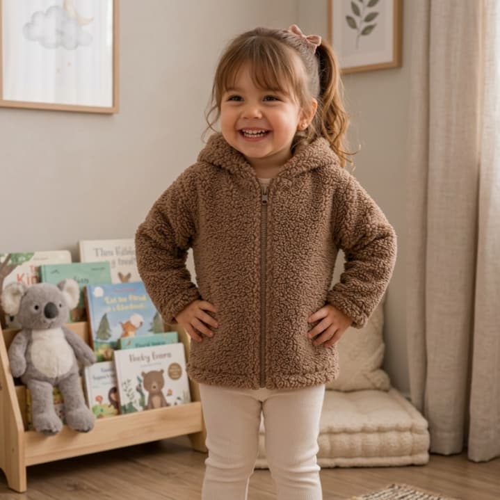 Jaqueta Infantil Teddy Fleece casaco Com Capuz Pelúcia Quentinha Frio Inverno Menina Menino