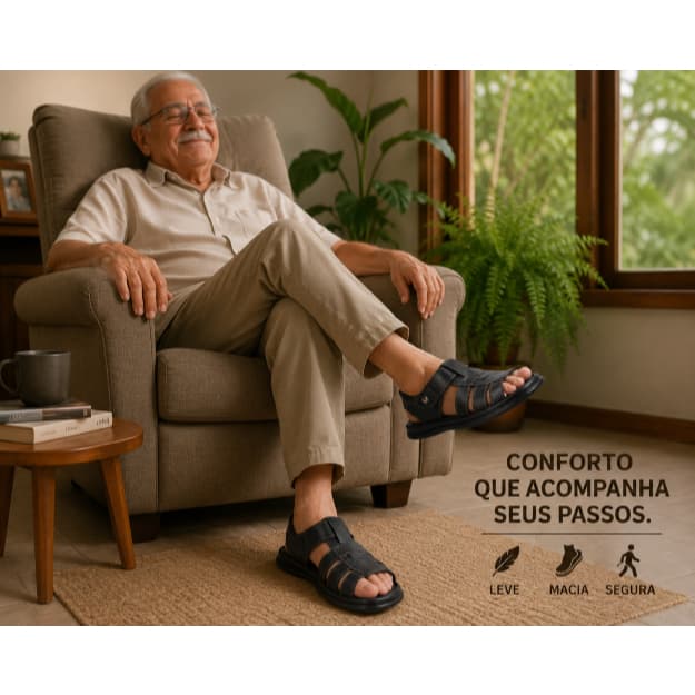 Dia dos pais Sandália Masculina Confortável Anatômica Leve com Velcro Antiderrapante