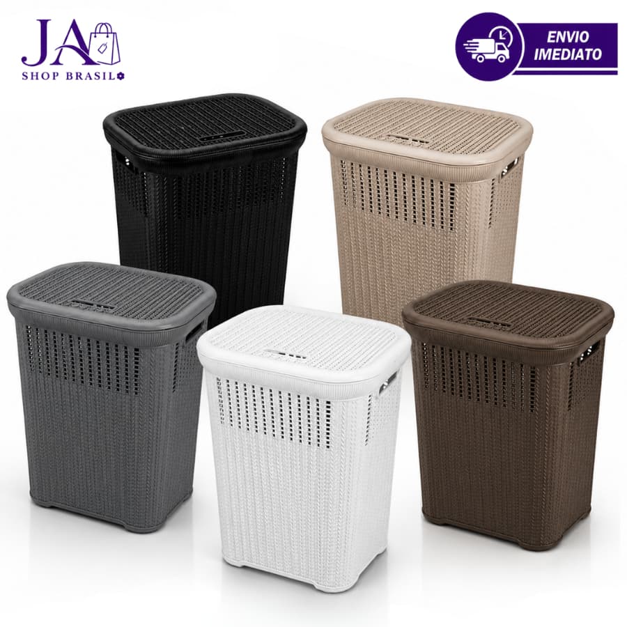 Cesto de Roupa Telado Rattan 50 Litros Com Tampa Premium Moderno