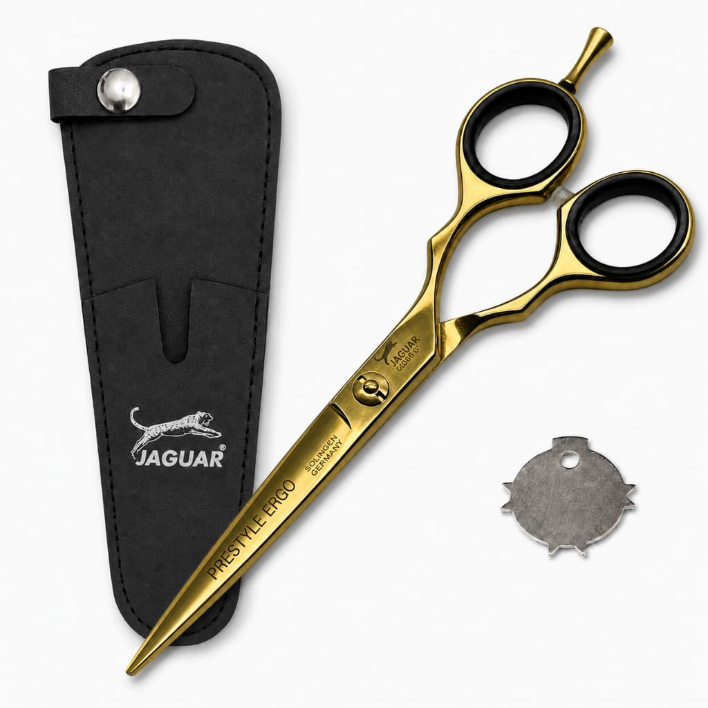 Tesoura Profissional Jaguar Dourada 6”, 6,5” ou 7” Fio Laser ou Navalha Barbeiro Cabeleireiro Premium