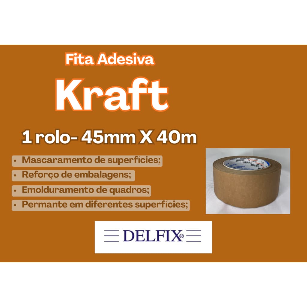 Fita Kraft Crepada Delfix Super Kraft 45mm X 40m Kit Com 1 ou 2 Unidades