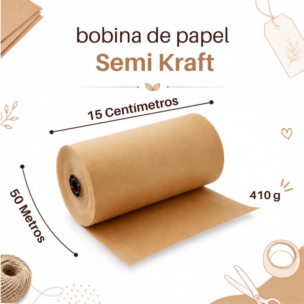Papel Kraft Semi Pardo Rolo Bobina 15cm Embalagem para Presentes Moldes Caixas Artesanato 50m