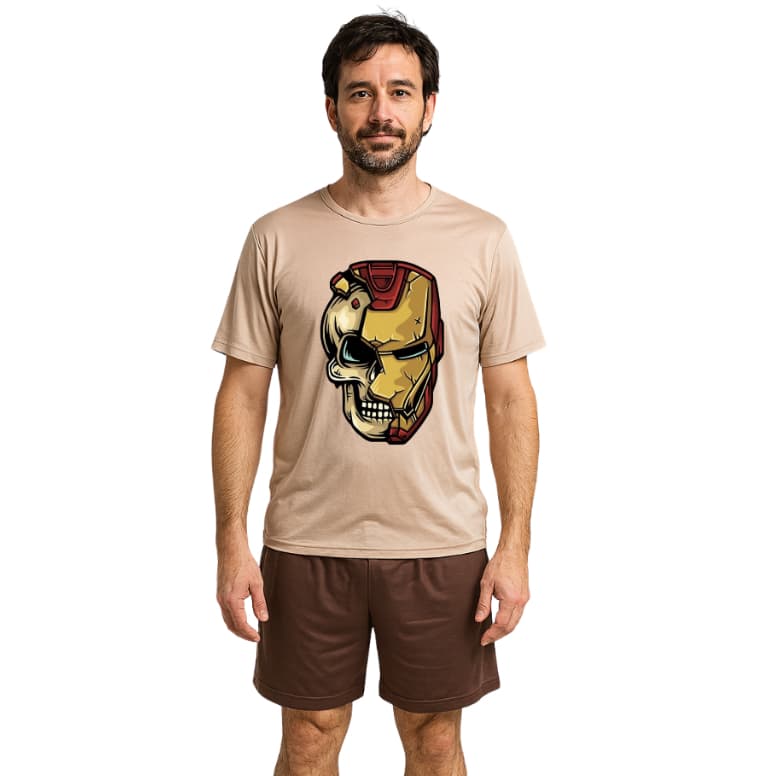 Pijama Manga Curta Masculino Personalizado Homem De Ferro Confortável Fresco Presente Dia Dos Pais Pai