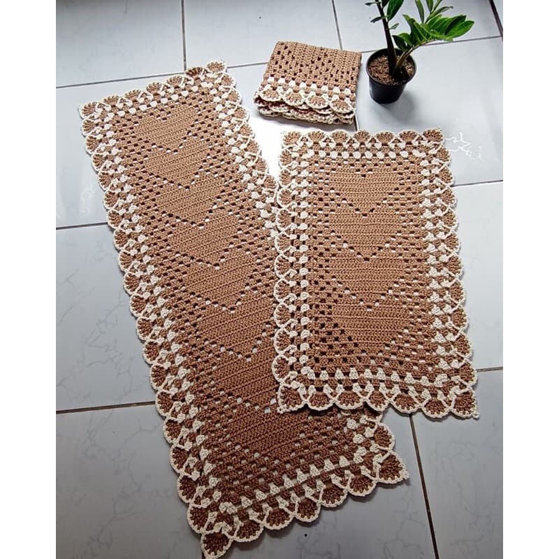 jogo de cozinha centro para mesa ou caminho de mesa  peças artesanais em crochê item decorativo