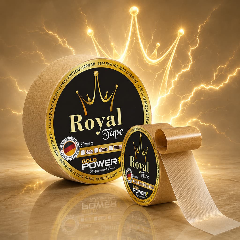 Fita Adesiva Royal Tape G Power 5mts Dupla Face 35mm Protese Capilar Peruca Calvicie Fixa Forte Gold Ultra Profissional