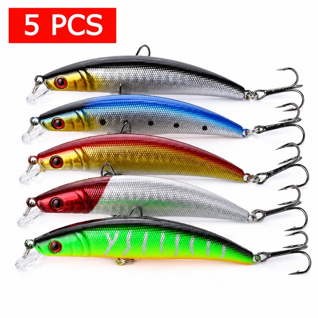 Kit 5 Isca De Pesca 9,5cm/8g Dura Popper Com 2 anzol e Olhos simulados em 3D