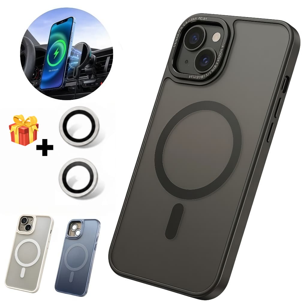 Capa Magnética MagSafe Semi Transparente Fosca para iPhone 11 12 13 14 15 16 Max com HD Protetor de Câmera