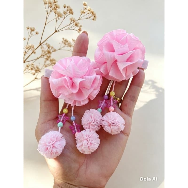 Duplinha | Par Bico de Pato Frufru Infantil com Pompom | Presilha de Cabelo Menina
