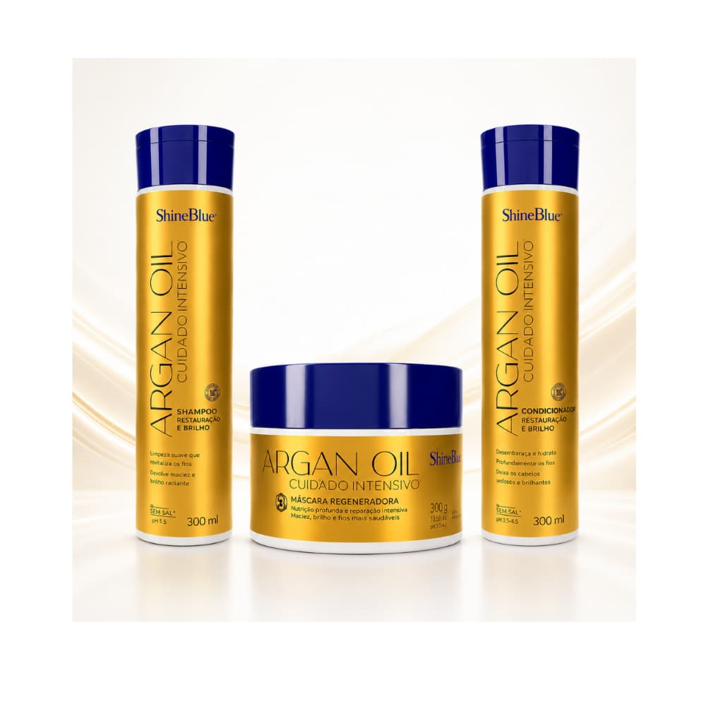 Kit Argan Shine Blue Shampoo Condicionador Máscara