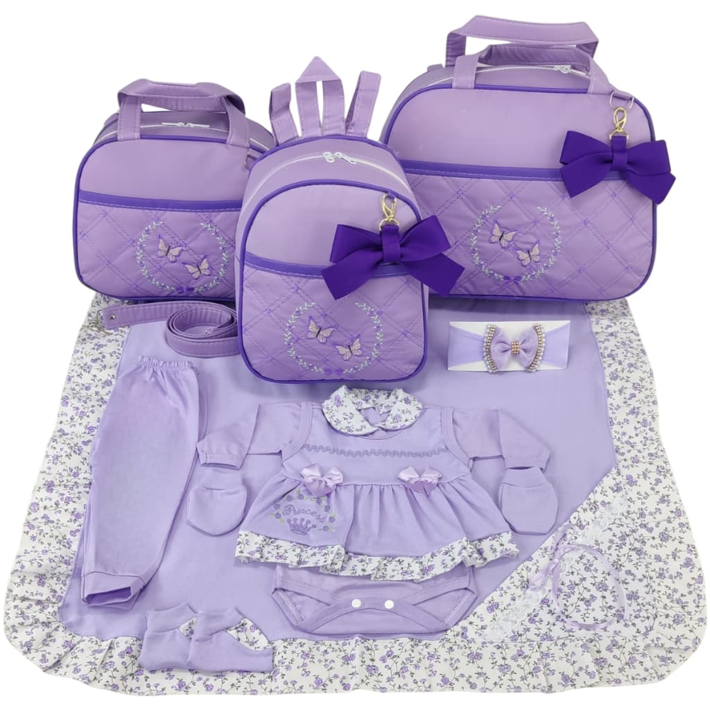 Kit Bolsa Maternidade Menina Varias Cores 3 Peças Borboleta + Saida Maternidade