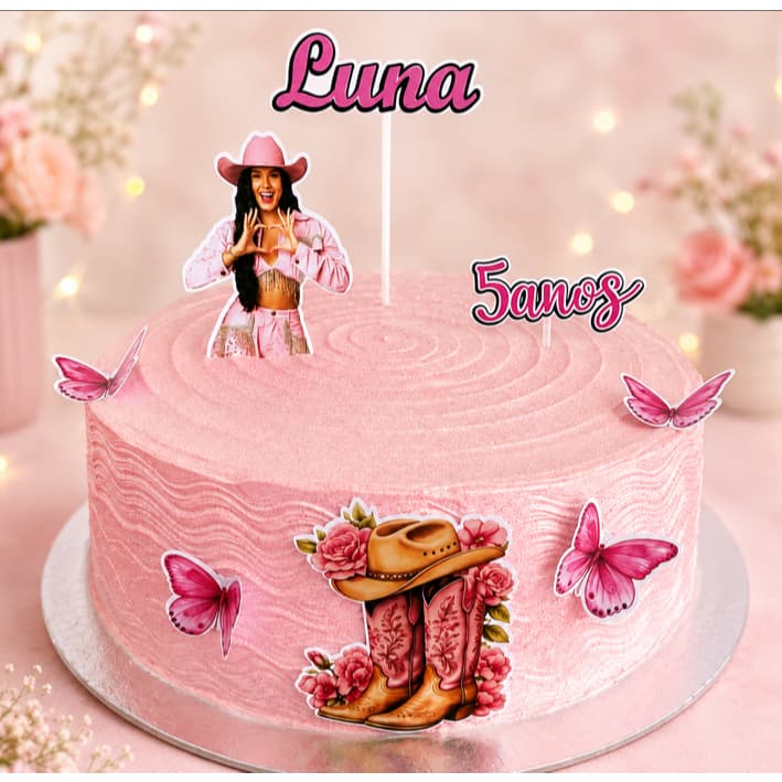 Topo de Bolo Personalizado nome e idade e Tags Docinho Ana Castela Boiadeira - Festa Country Menina -Topper Sertaneja
