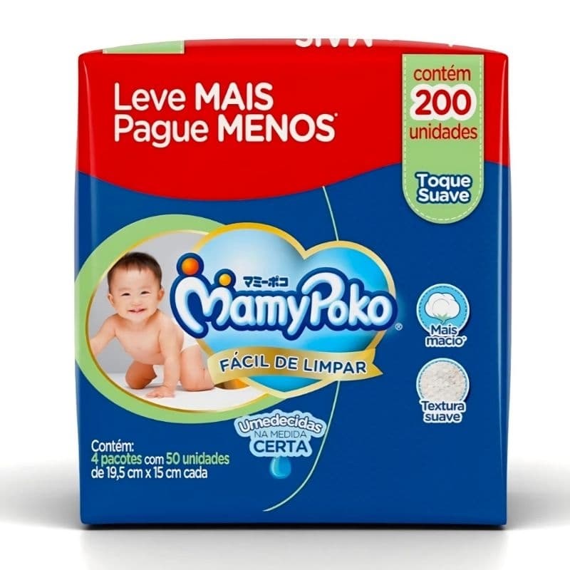 MamyPoko Lenços Umedecidos [ Com Tampinha ] Toque Suave 200 Unidades