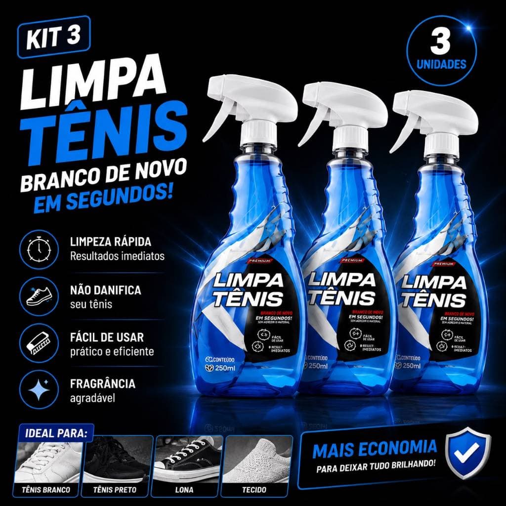 Kit 3 Limpa Tênis Spray 500ml Limpeza Profunda Limpa Sapato Branco Sola Camurça Couro Provita