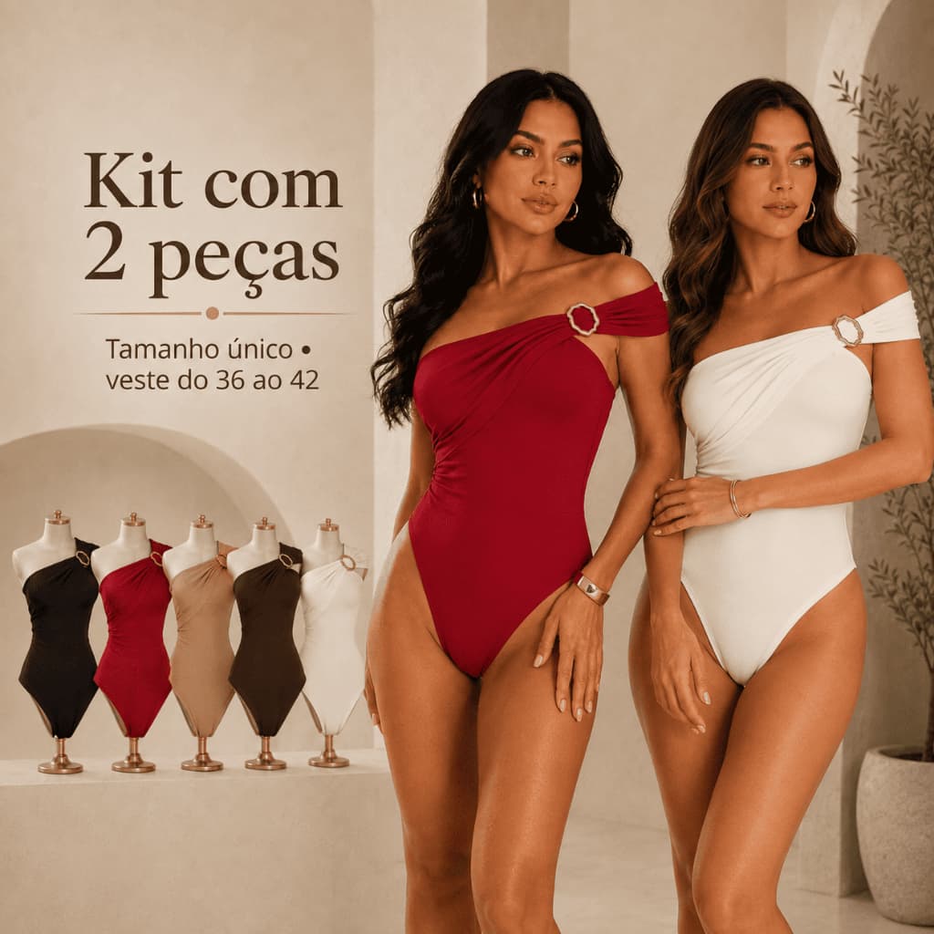 Kit 2 Body Fivela Orgânica Feminino Ombro Só Elegante em Suplex Premium, Moda Blogueira, Tendência 2026