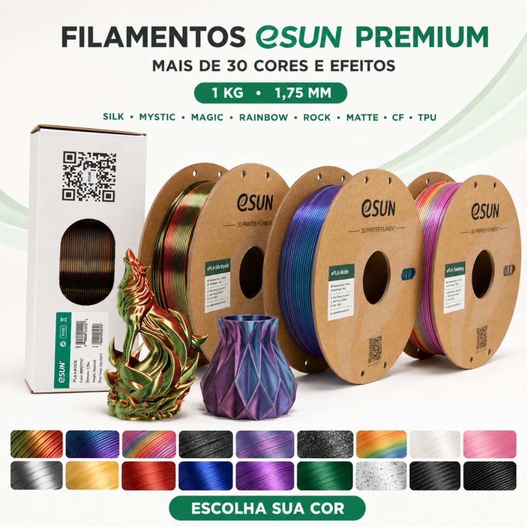 Filamento Impressao 3D ESUN EPLA-Silk Mystic Tricolor 1kg 1,75mm PLA Silk Metálico Original Cores