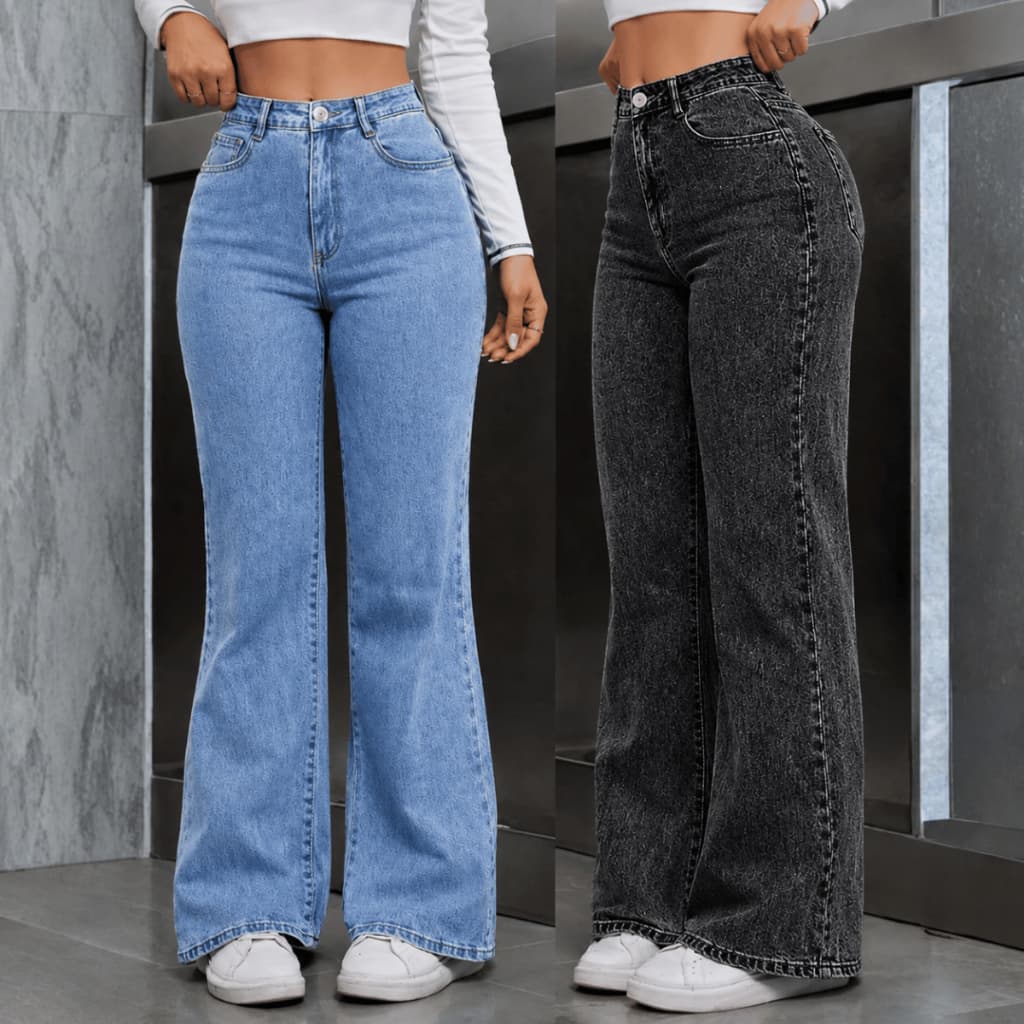 kit 2 Calça Jeans Wide Leg Feminina Cintura Alta Pantalona Lavagem Clara Premium