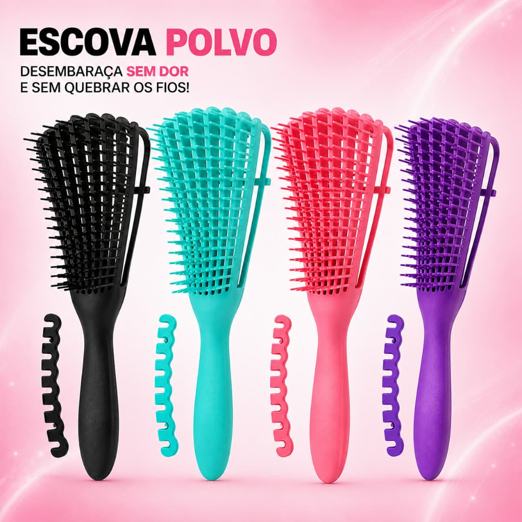 Escova Polvo Desembaraçadora Ajustável Anti Frizz Para Todos os Tipos de Cabelo