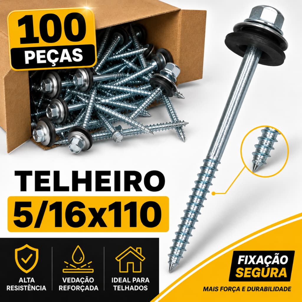 Parafuso Telha Fibrocimento 5/16x110 C/ Vedação Zincado Branco Com Arruela EPM 50 Ou 100 PEÇAS