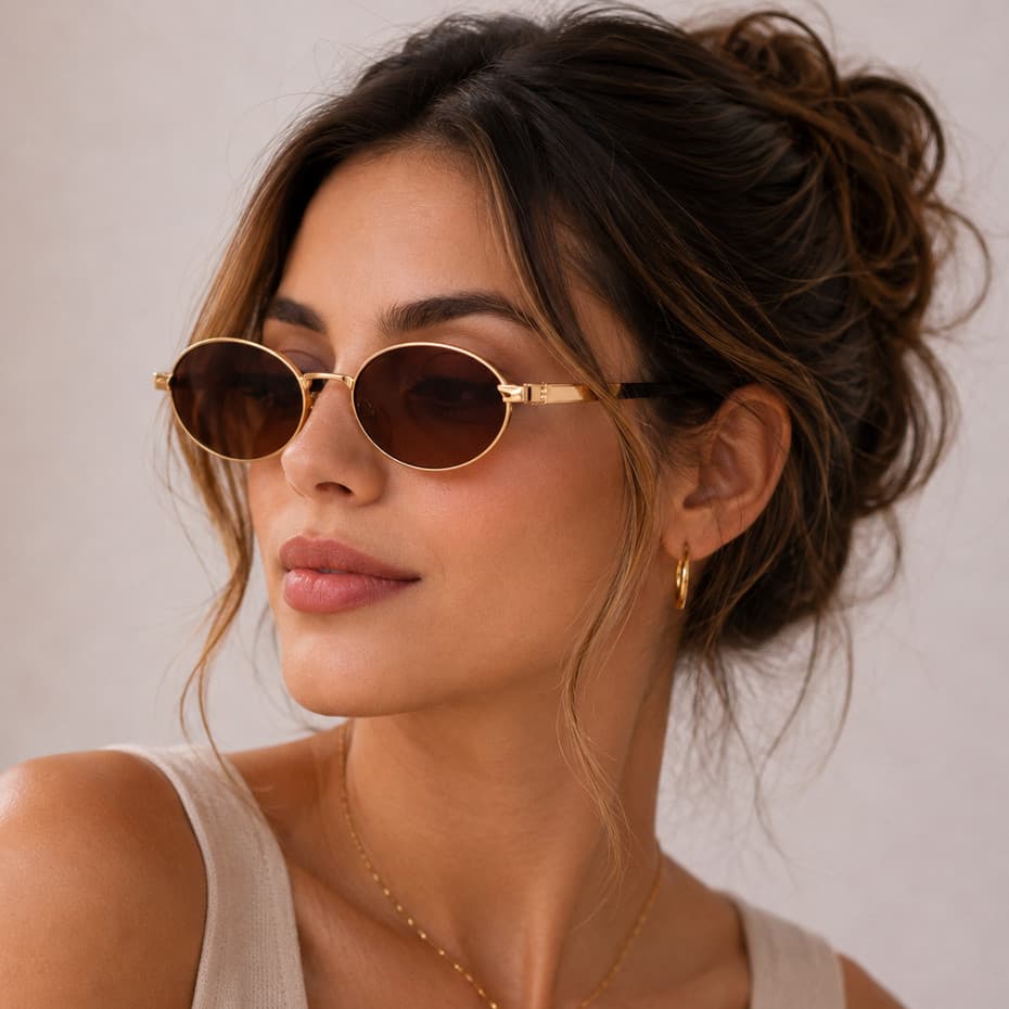 Óculos De Sol Feminino Armação Dourado e Prata Moda Retrô Fashion Unissex