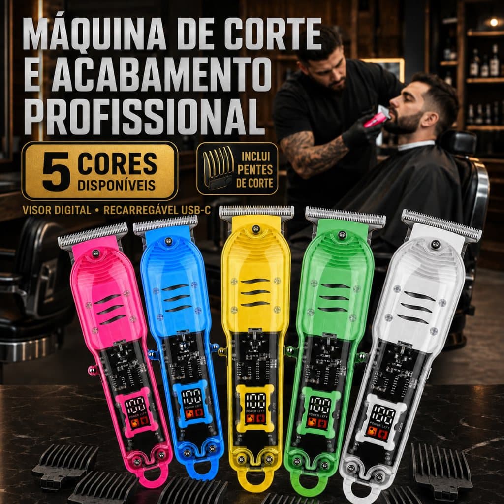Máquina De Cortar Cabelo Profissional Sem Fio LCD Aparador Barba Recarregável USB Masculino